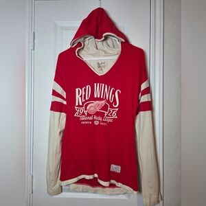 OLD TIME HOCKEY RED WINGS HOODED LONG SLEEVE Size LARGE